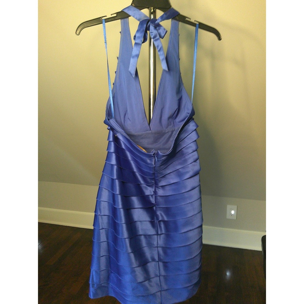 BCBGMAXAZRIA Cocktail‎ Dress Womens 8 Blue Good Satin Tiered Halter Mini - Picture 3 of 12